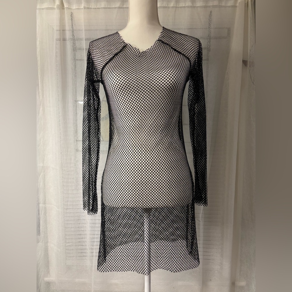 Jennifer Lopez Black Fishnet Long Sleeve Swim Coverup